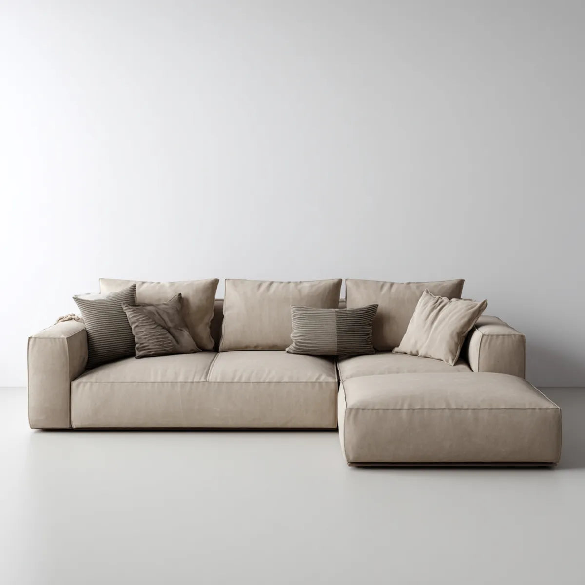 Canapé d’angle droit beige 4 places en polyester 280 x 170 x 85 cm