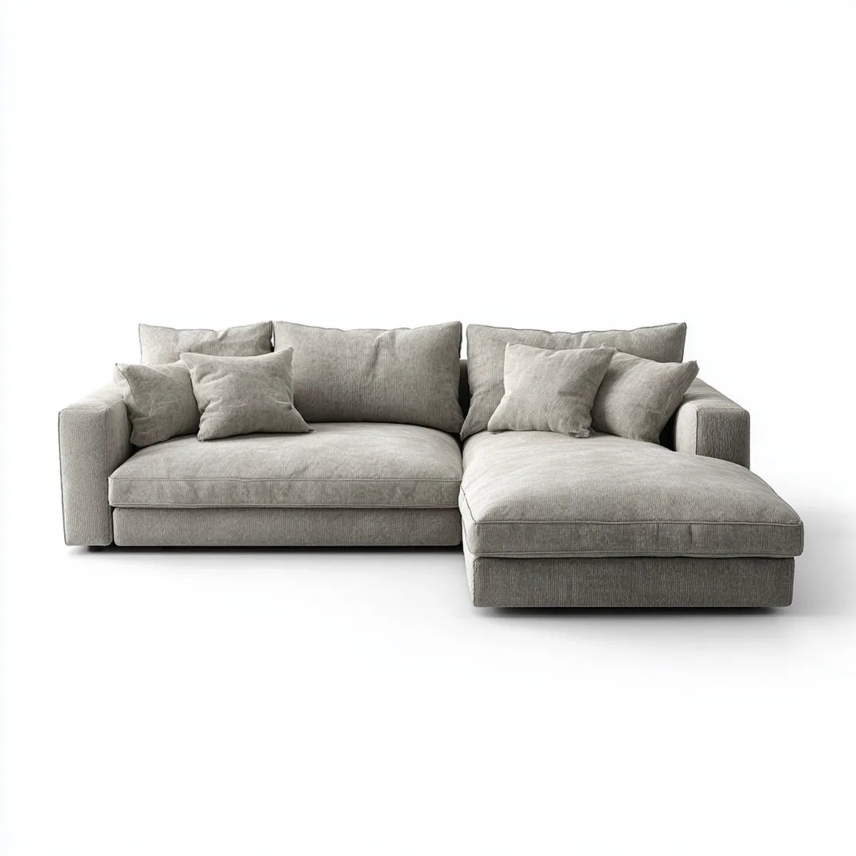 Canapé d’angle avec méridienne à droite gris clair en polyester côtelé forme L 280 x 170 x 85 cm