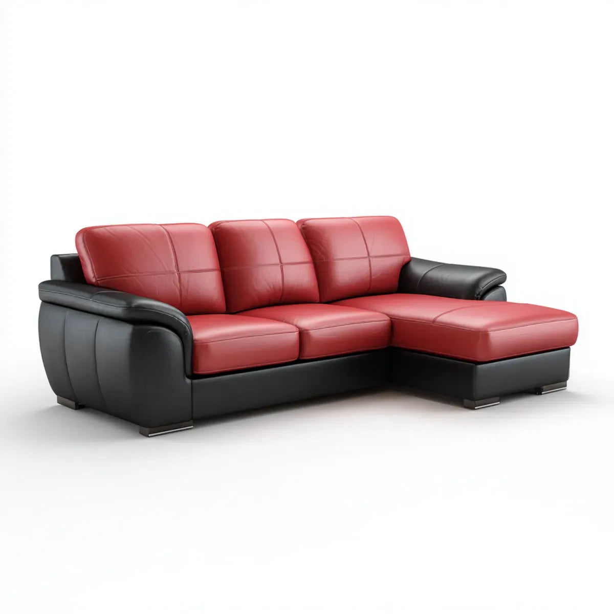 Canapé d’angle droit 3 places rouge et noir en cuir synthétique PU 260 x 170 x 90 cm