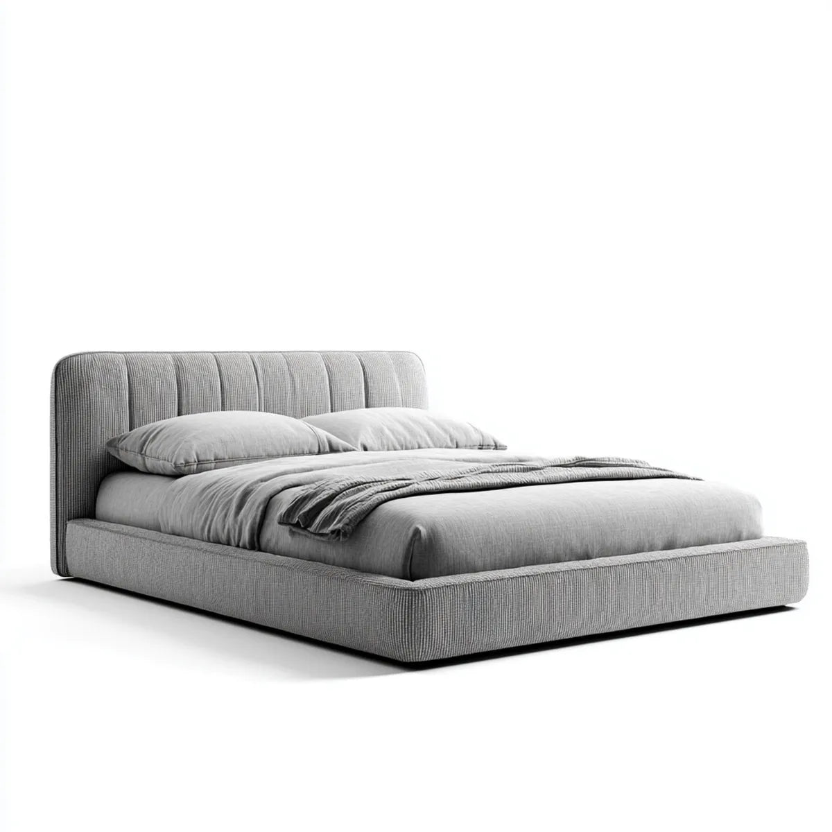 Lit double rembourré gris 160 x 200 cm en polyester forme rectangulaire