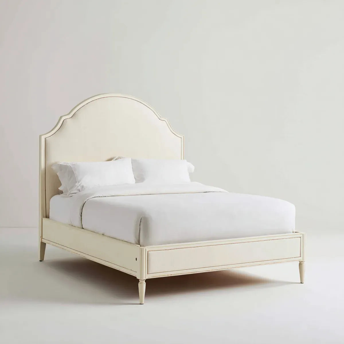 Lit double 160 x 200 cm blanc cassé en bois massif et MDF forme arche