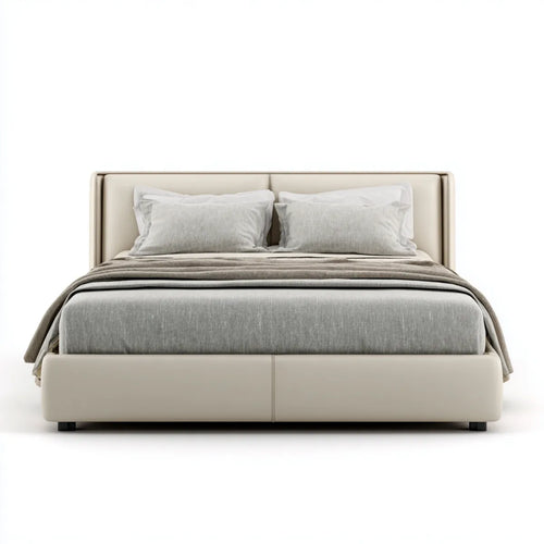 Lit double capitonné beige en similicuir PU rectangulaire 160 x 200 cm