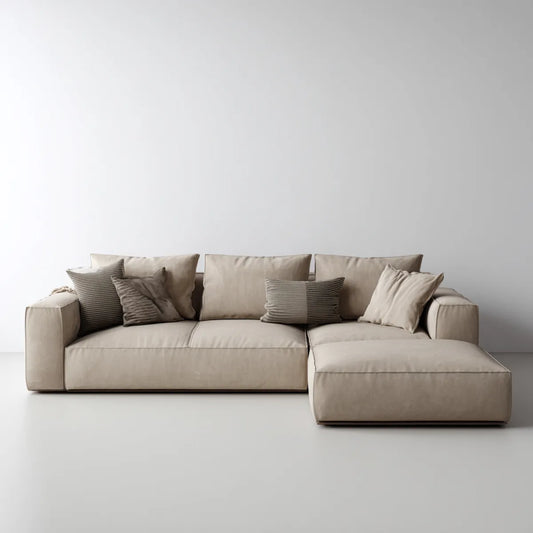 Canapé d’angle droit beige 4 places en polyester 280 x 170 x 85 cm