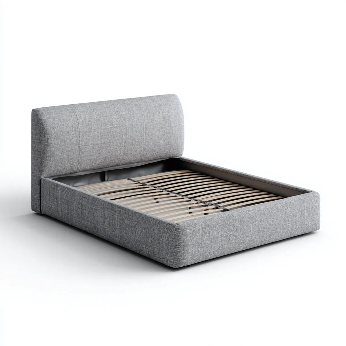 Lit double tapissé gris 160 x 200 cm en polyester forme rectangulaire