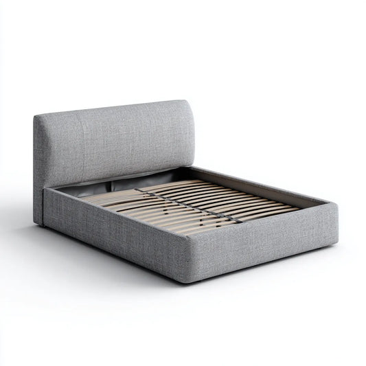 Lit double tapissé gris 160 x 200 cm en polyester forme rectangulaire
