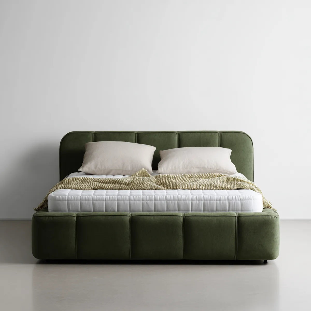 Lit double capitonné vert olive 160 x 200 cm en polyester forme rectangulaire