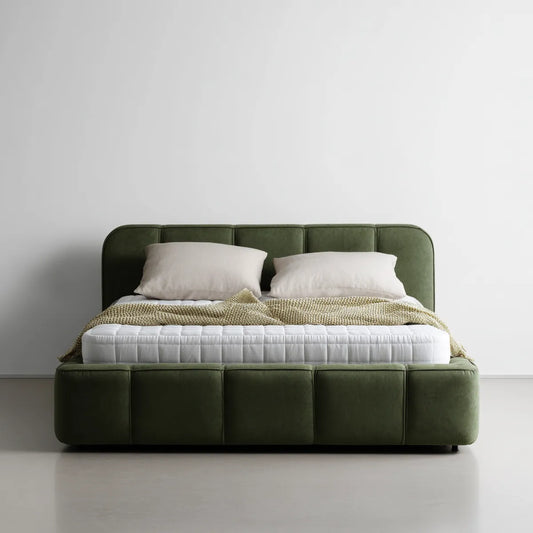 Lit double capitonné vert olive 160 x 200 cm en polyester forme rectangulaire