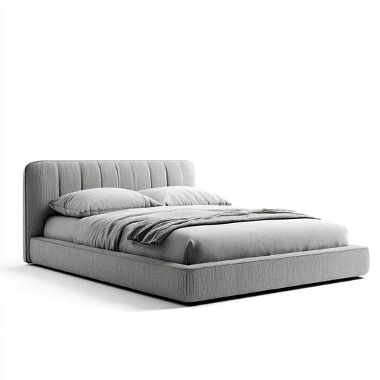 Lit double rembourré gris 160 x 200 cm en polyester forme rectangulaire