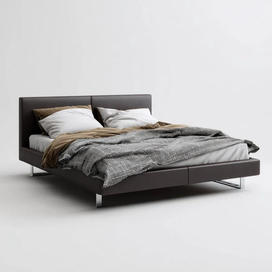 Lit double 160 x 200 cm marron foncé en similicuir PU avec cadre rectangulaire