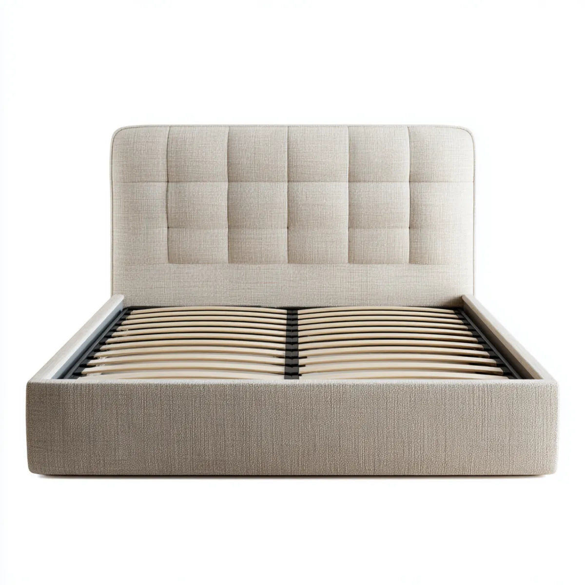 Cadre de lit double capitonné beige 160 x 200 cm en polyester rectangulaire