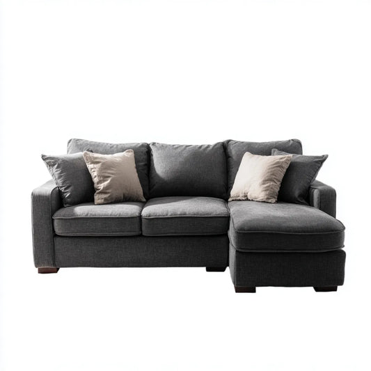 Canapé d’angle droit 3 places gris foncé en polyester 230 x 150 x 85 cm