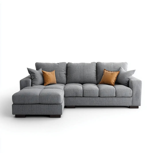 Canapé d’angle gauche 4 places gris en polyester forme L 285 x 165 x 88 cm