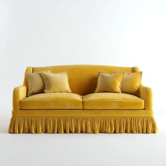 Canapé 2 places jaune moutarde en velours de polyester droit 170 x 85 x 88 cm