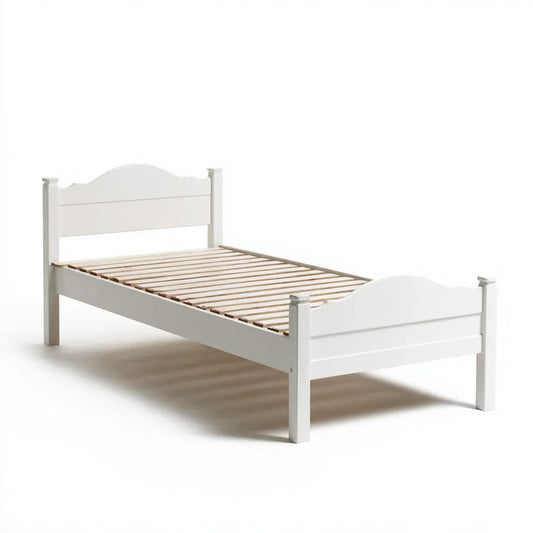 Lit simple cadre de lit blanc 90 x 190 cm en pin massif forme rectangulaire