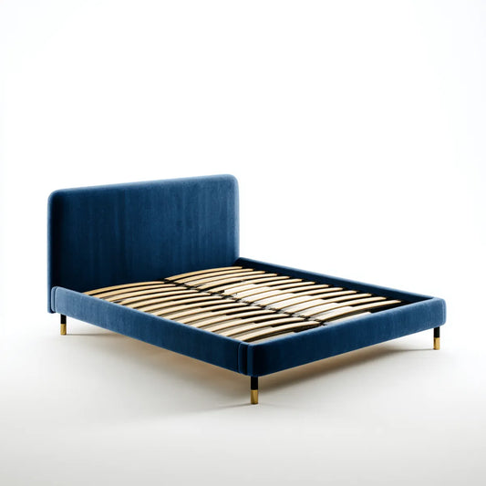 Lit double avec sommier à lattes bleu marine 160 x 200 cm velours polyester rectangulaire
