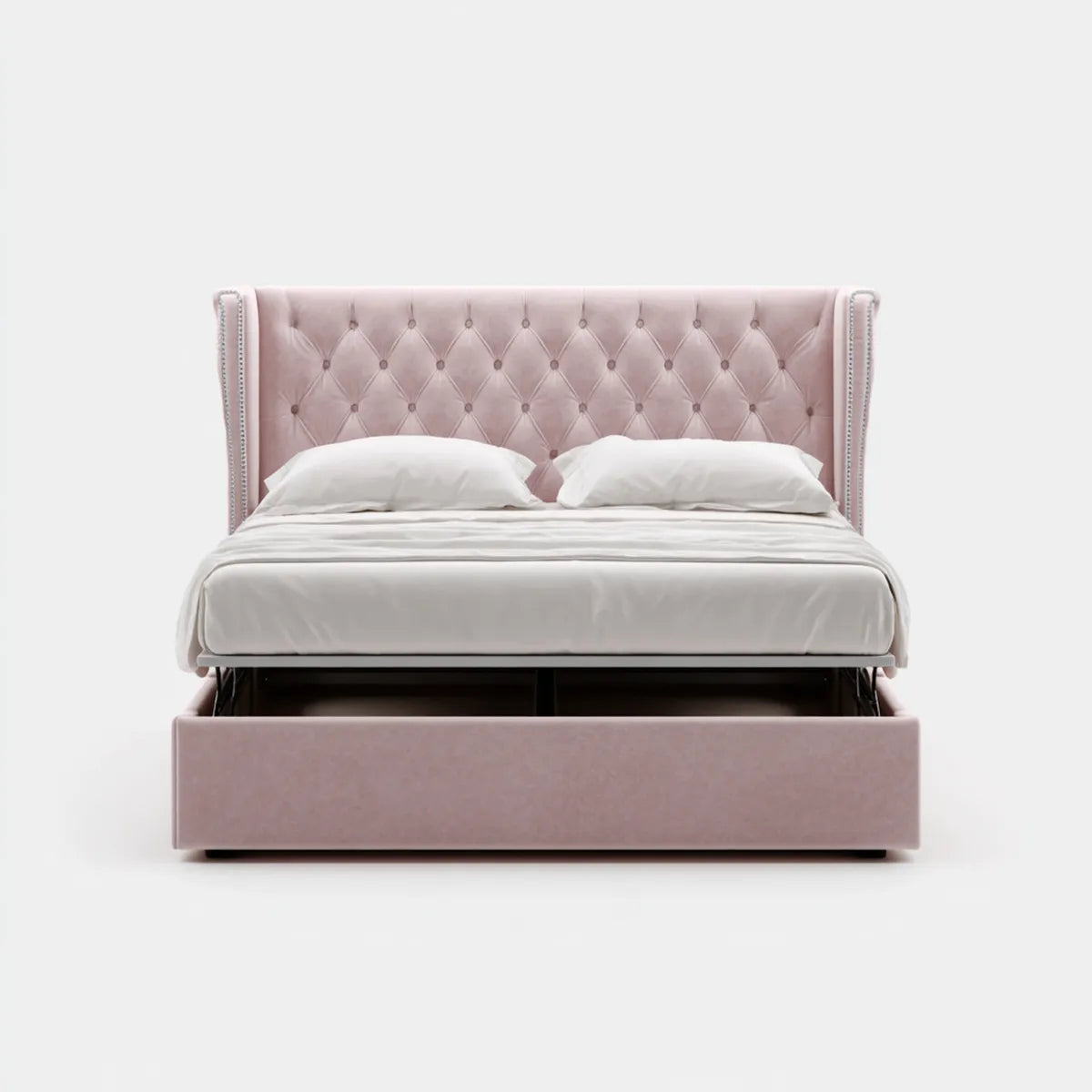 Lit double coffre rose 160 x 200 cm en velours polyester rectangulaire