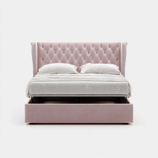 Lit double coffre rose 160 x 200 cm en velours polyester rectangulaire