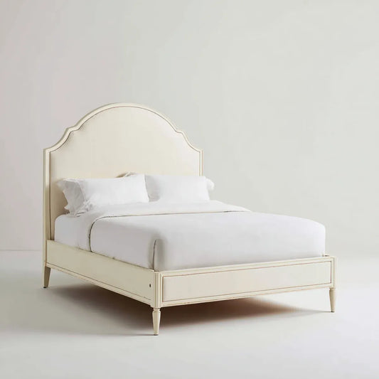 Lit double 160 x 200 cm blanc cassé en bois massif et MDF forme arche