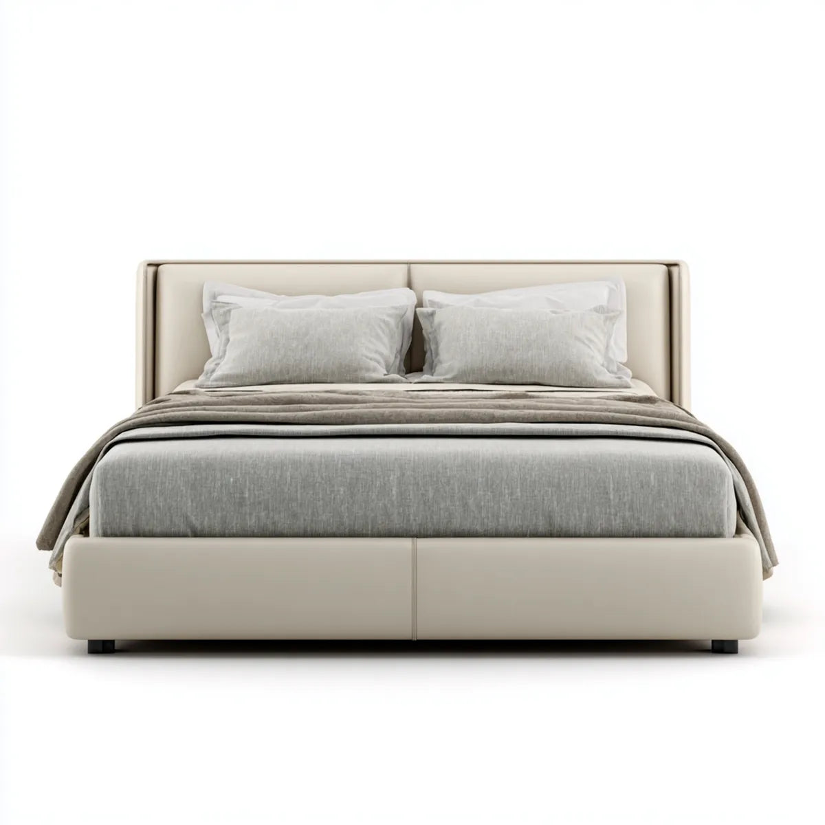 Lit double capitonné beige en similicuir PU rectangulaire 160 x 200 cm