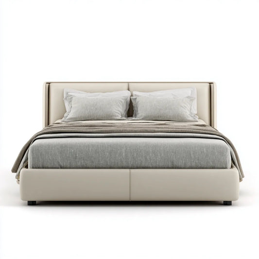 Lit double capitonné beige en similicuir PU rectangulaire 160 x 200 cm